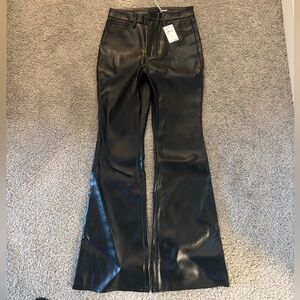 NWT Good American Black Faux Leather Flare High-Waist Pants